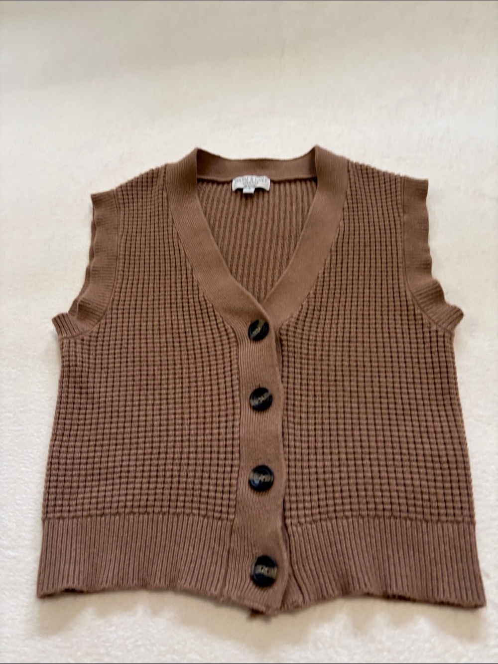 Brown Knit Button-Front Sleeveless Sweater